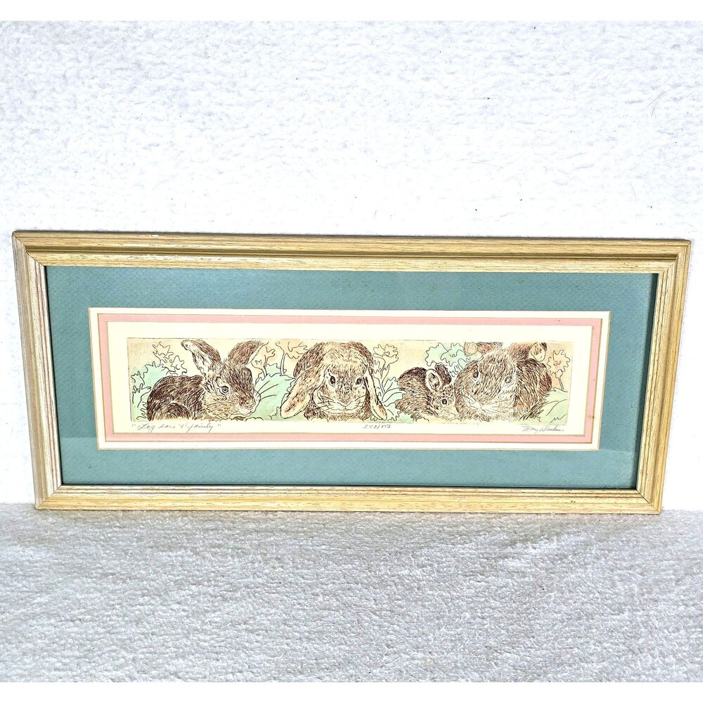 Mary Dinkins Lop Ears & Family Rabbit Print Signed Numbered Matted Framed RARE
